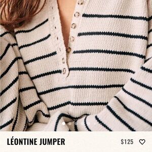 Sezane Beige and Navy Striped Sweater